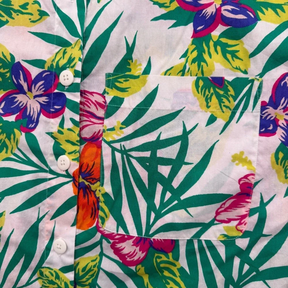VENEZIA Tropical Hawaiian Shirt Men's XL White Floral Palm Button Up